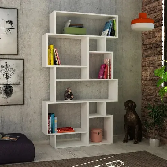 BOXED KARMATO MODERN BOOKCASE DISPLAY UNIT TALL 168.5CM IN GREY AND WHITE