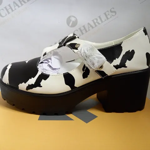 KOI VEGAN SAI COW PRINT MARY JANES `NETTIE EDITION` - SIZE 5