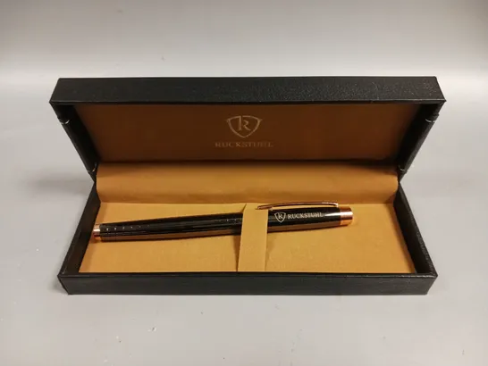 RUCKSTUHL STAINLESS STEEL LUXURY PEN IN GIFT BOX – BLACK & ROSE GOLD COLOUR CASE