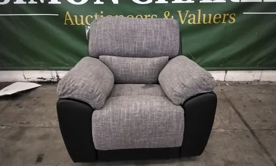 DESIGNER SANTORI BLACK FAUX LEATHER AND GREY FABRIC MANUAL RECLINING ARMCHAIR  RRP £649