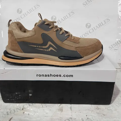 BOXED PAIR OF RONA SHOES SAFETY SHOES IN TAN/BROWN/GREY UK SIZE 10