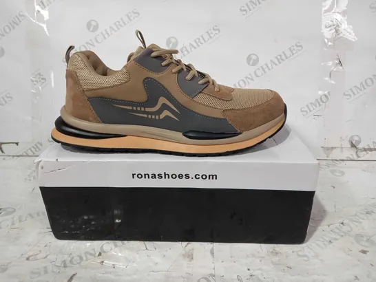 BOXED PAIR OF RONA SHOES SAFETY SHOES IN TAN/BROWN/GREY UK SIZE 10