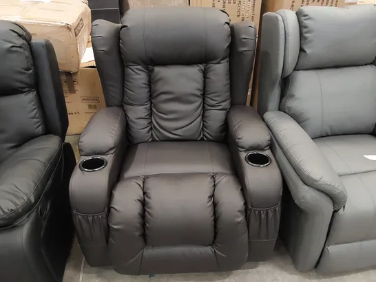 DESIGNER MANUAL RECLINING ROCKING ARMCHAIR WITH CUPHOLDERS IN DARK BROWN