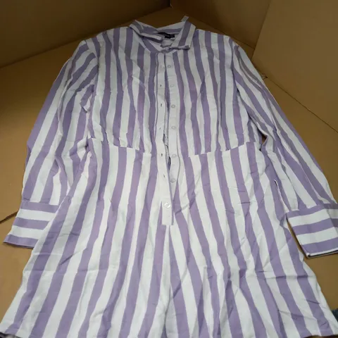 PRETTYLITTLETHING LILAC STRIPED LINEN SHIRT PLAYSUIT - SIZE UK 14 