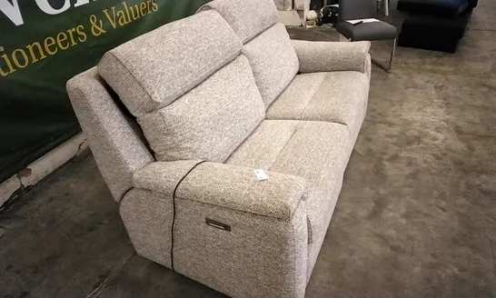 QUALITY BRITISH DESIGNED & MANUFACTURED G PLAN ELLIS LARGE POWER RECLINER SOFA LOWRY SAND FABRIC 