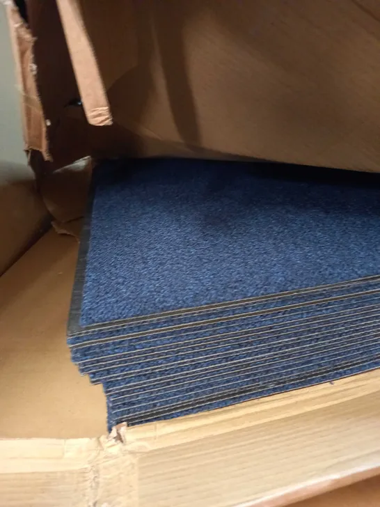 BOX OF NAVY BLUE CARPET TILES