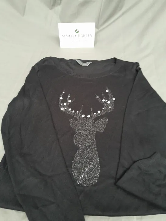 RUTH LANGSFORD LADIES BLACK CHRISTMAS JUMPER SIZE M