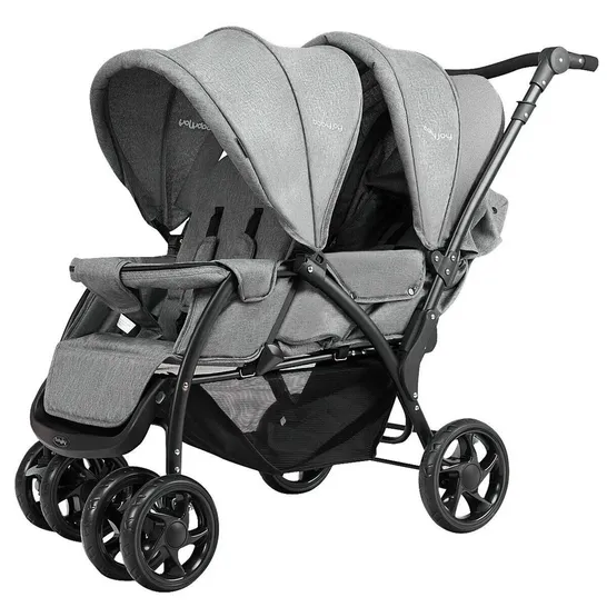 BOXED DOUBLE PUSHCHAIR WITH ADJUSTABLE BACKREST AND SUNSHADE