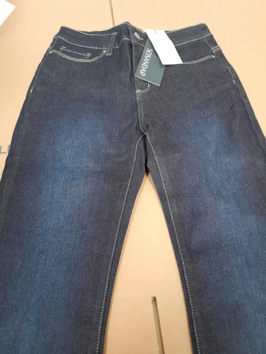 SOSANDAR DARK BLUE DENIM KICKFLARE JEANS - SIZE 8S