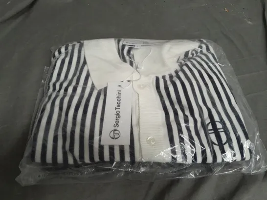 SEALED SERGIO TACCHINI WHITE & NAVY STRIPE BUTTON DOWN SHIRT - LARGE