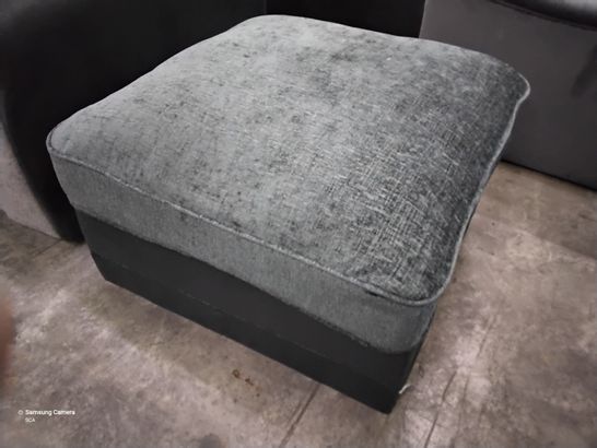 DESIGNER BLACK FAUX LEATHER & CHARCOAL FABRIC SQUARE FOOTSTOOL 