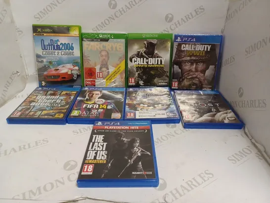 BOX OF 9 ASSORTED PS4/XBOX VIDEO GAMES TO INCLUDE FAR CRY 6, THE LAST OF US REMASTERED, CALL OF DUTY INFINITE WARFARE ETC 