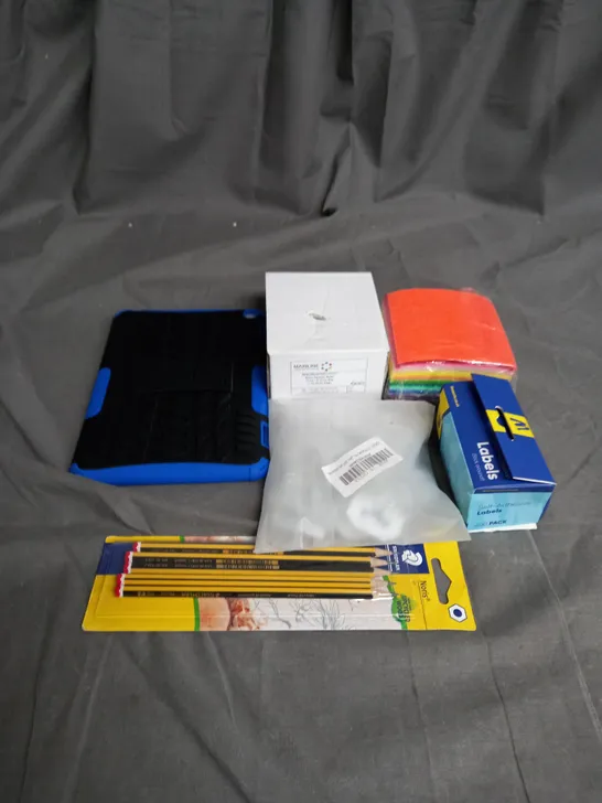 APPROXIMATELY 20 ASSORTED HOUSEHOLD ITEMS TOO INCLUDE OFFICE LABELS , TABLET CASES , PENCIL SETS , ETC 