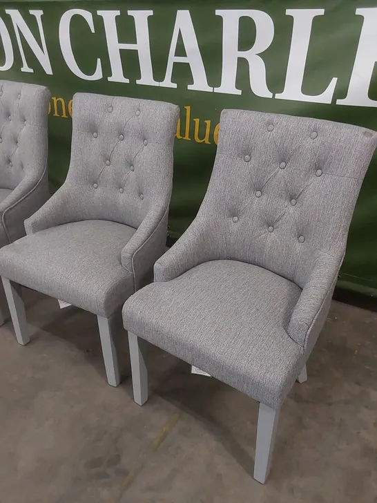 SET OF 4 DUKE LIGHT GREY FABRIC BUTTON BACK DINING CHAIRS 