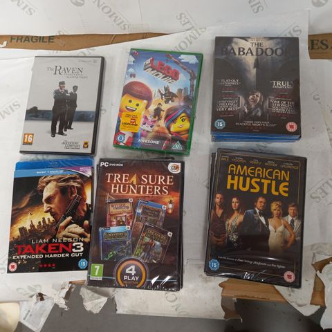 LOT OF APPROX 13 ASSORTED FILMS AND GAMES TO INCLUDE 'THE BABADOOK', 'AMERICAN HUSTLE', TREASURE HUNTERS PC GAMES ETC