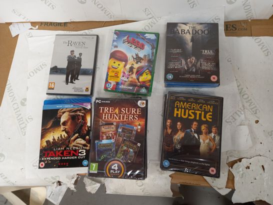LOT OF APPROX 13 ASSORTED FILMS AND GAMES TO INCLUDE 'THE BABADOOK', 'AMERICAN HUSTLE', TREASURE HUNTERS PC GAMES ETC