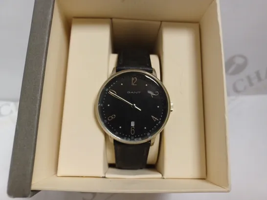 GANT BLACK FACE WATCH WITH BLACK LEATHER EFFECT STRAP