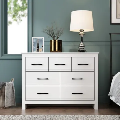 BOXED TALMAGE 7-DRAWER CHEST OF DRAWERS, MATT WHITE (1 BOX)