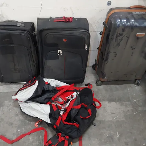 THREE ASSORTED SUITCASES & RUCKSAC