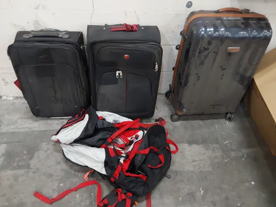 THREE ASSORTED SUITCASES & RUCKSAC