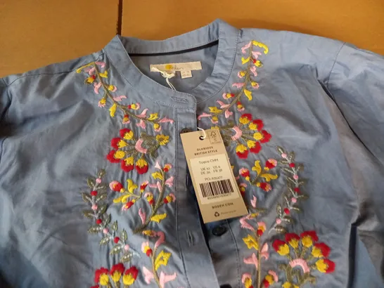 BODEN EMBROIDERED FLORAL TOP IN BLUE - UK 10