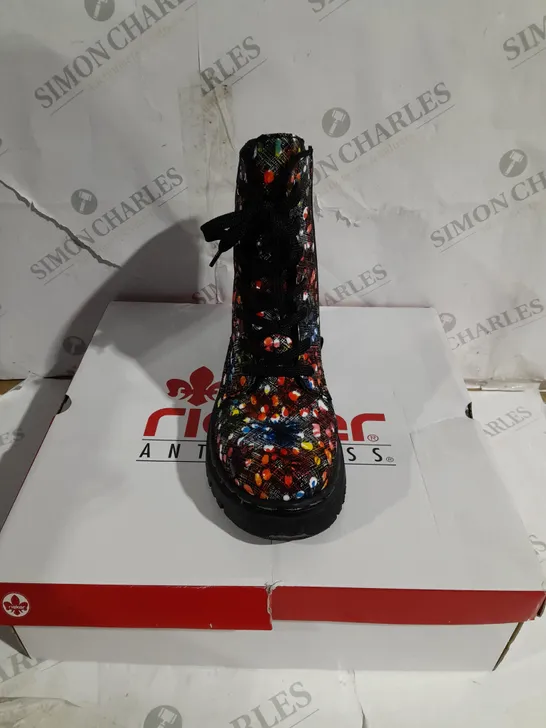 BOXED RIEKER MULTI COLOUR LACE UP BOOTS, MULTI COLOUR - SIZE 5