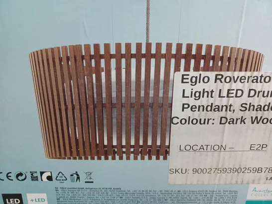 BOXED EGLO ROVERATO 2-LIGHT LED DRUM PENDANT DARK WOOD