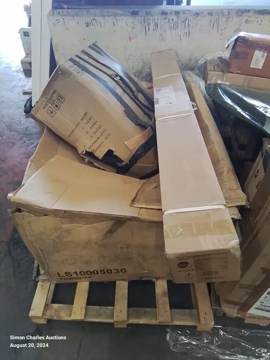 PALLET CONTAINING VARIOUS FURNITURE PARTS AND A SWING ARM 