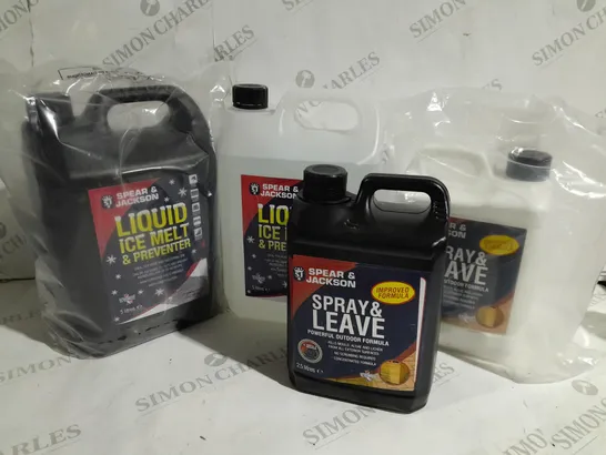 4 ASSORTED SPEAR AND JACKSON PRODUCTS TO INCLUDE LIQUID ICE MELT AND PREVENTION 5 LITRE 