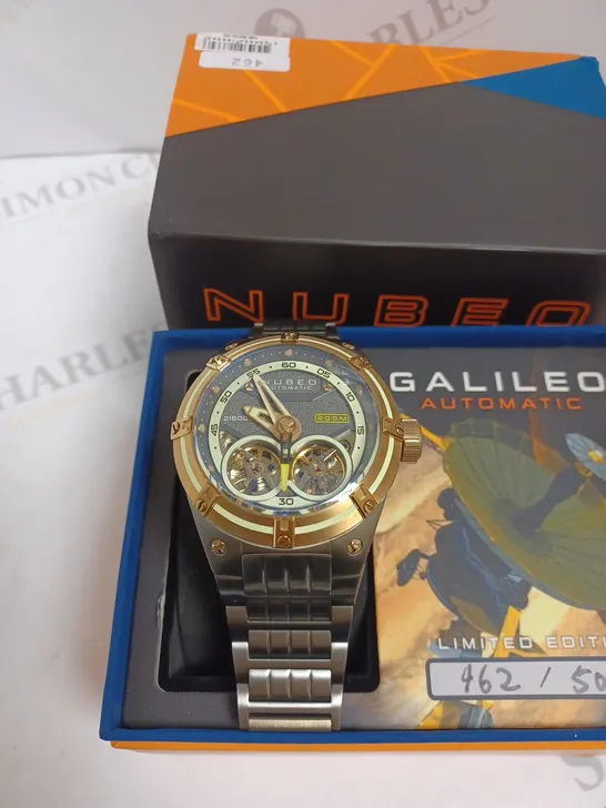 BOXED NUBEO GENTS GALLILEO LTD ED AUTOMATIC WATCH STAINLESS STEEL WITH NUSOUND AUDIO EAR BUDS