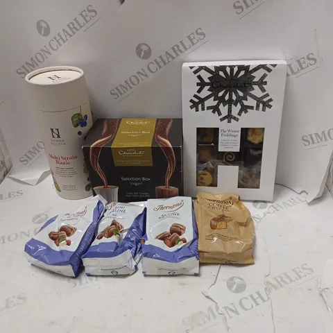LOT OF ASSORTED FOOD AND DRINK ITEMS TO INCLUDE HOTEL CHOCOLAT, THORNTONS AND HANNA SILLITOE