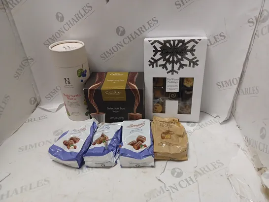 LOT OF ASSORTED FOOD AND DRINK ITEMS TO INCLUDE HOTEL CHOCOLAT, THORNTONS AND HANNA SILLITOE