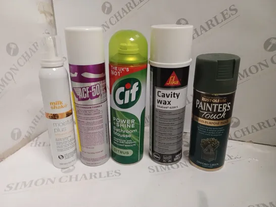 BOX OF APPROX 15 ASSORTED AEROSOLS TO INCLUDE CIF POWER SHINE, MULTIPURPOSE PAINT CAN, MOISTURIZING CREAM ETC