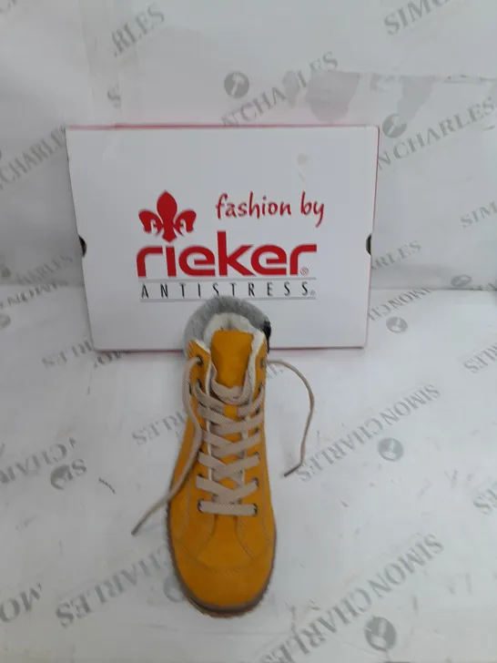 BOXED RIEKER LACE UP BOOTS IN YELLOW SIZE 6