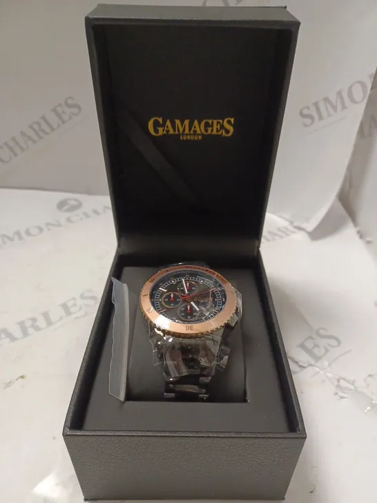 BOXED GAMAGES LONDON CONQUEROR BLACK DIAL CHAIN LINK BRACELET WATCH 