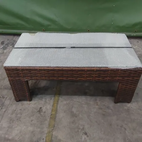 DESIGNER SMALL CHOCOLATE MIX RATTAN COFFEE TABLE WITH GLASS TOP