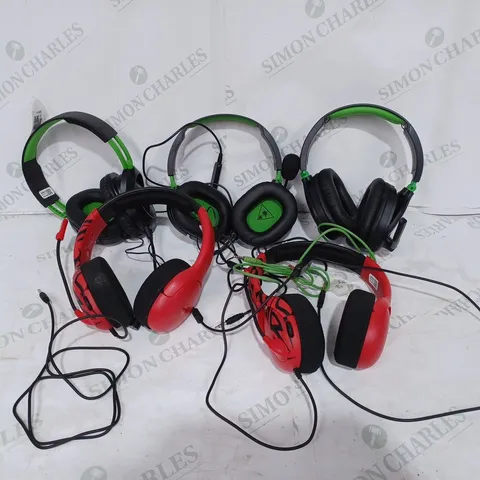 LOT TO CONTAIN 5 X ASSORTED GAMING HEADSETS, BRANDS, COLOURS & MODELS VARY 