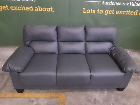 DESIGNER GREY LEATHER 3-SEATER SOFA 