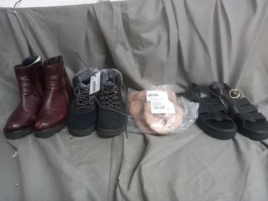 LARGE BOX OF ASSORTED DESIGNER SHOES IN VARIOUS COLOURS, STYLES, AND SIZES TO INCLUDE VIONIC, SKETCHERS, AND STRIVE ETC.