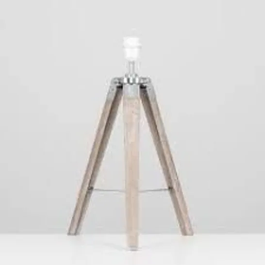 MINISUN LIGHT WOOD / CHROME TRIPOD TABLE LAMP BASE 