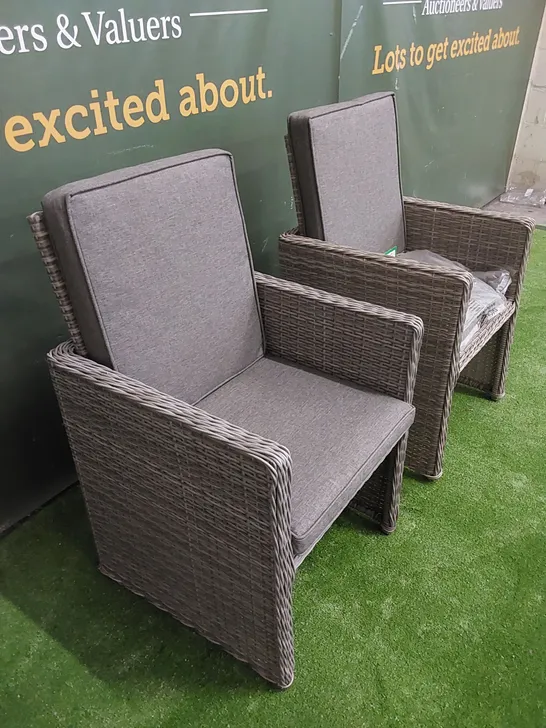 SET OF 2 DESIGNER GREY RATTAN CUBE CHAIRS WITH CUSHIONS 