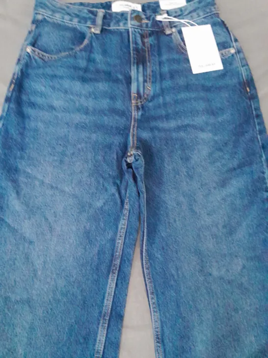 PULL & BEAR DENIM WIDE-LEG HIGH RISE JEANS IN BLUE SIZE EU SIZE 38