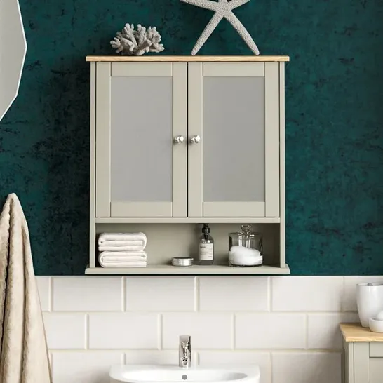 BOXED 56X58CM MIRRORED WALL MOUNTED CABINET 