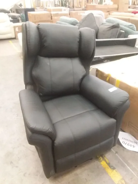 DESIGNER BLACK FAUX LEATHER POWER RECLINING ARMCHAIR 