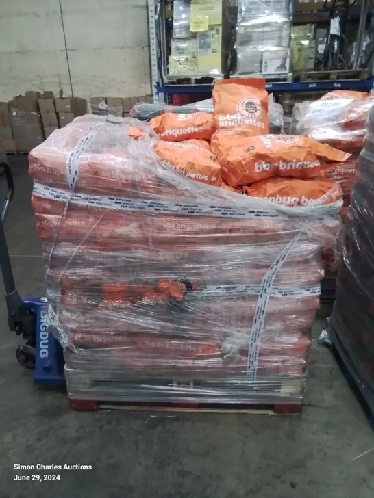 PALLET TO CONTAIN APPROX 80 X 5kg BAGS OF BBQ TIME BARBECUE CHARCOAL BRIQUETTES 