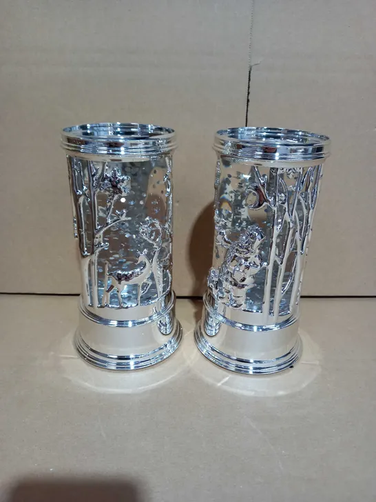 HOME REFLECTIONS SET OF PRELIT SWIRLING GLITTER SCENIC PILLARS - SILVER