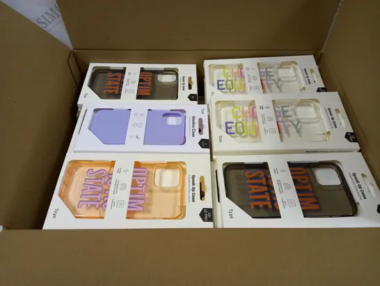 BOX OF APPROXIMATELY 53 TYPO PHONES CASES ('SLIMLINE CASE' & 'SPEAK UP CASE') FOR IPHONE 11, 12 MINI, 12/12PRO IN VARYING COLOURS