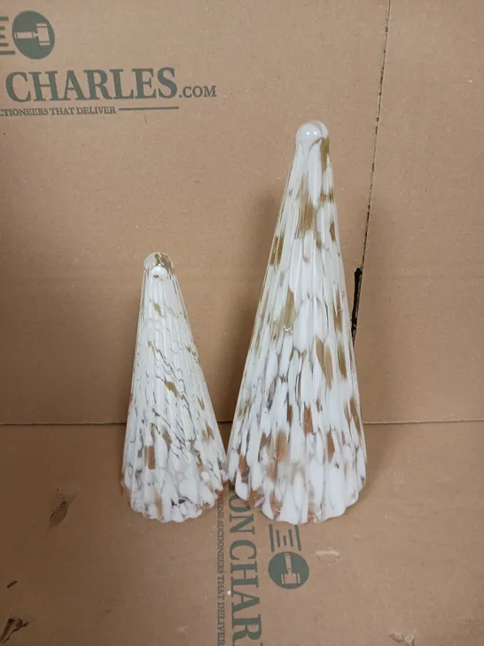 SET OF 2 LIGHT UP MARBLE GLASS CHRISTMAS TREES