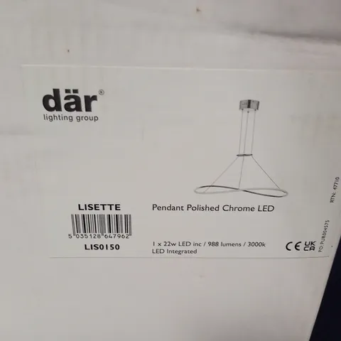 BOXED BRAND NEW DAR LISETTE LED CEILING PENDANT IN POLISHED CHROME