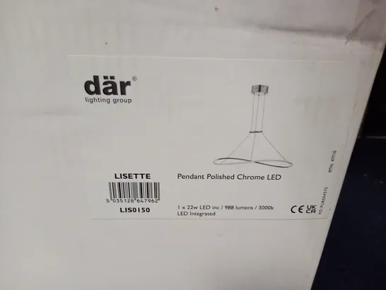 BOXED BRAND NEW DAR LISETTE LED CEILING PENDANT IN POLISHED CHROME